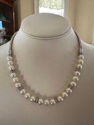 Givenchy Silvertone Faux Pearl Choker - J26