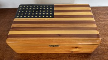Hand Crafted Wood Treasure Box U.S. American Flag Made At The Maine State Correctional Prison Facility