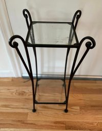 Black Wrought Iron And 2 Glass Shelf Small Stand