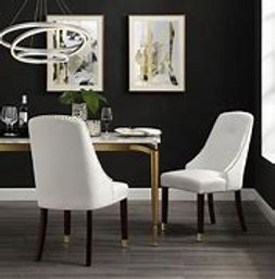 #36 Inspired Home Cora White/Gold PU Leather Metal Tip Leg Dining Chair (Set Of 2)