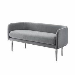 #60 Inspired Home Velvet Bench - Grey Design: Imani Upholstered Brushed Legs