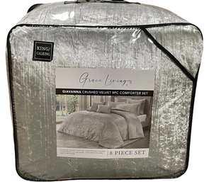 #95 Grace Living Giavanna 8pc KingCalifornia King Comforter Set, Crinkle Velvet, Polyester, Silver