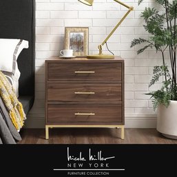 #42 Nicole Miller Gekktor Modern Walnut/Gold End Table Metal Leg Nightstand