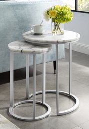 #75 Inspired Home Silver End Table - Design: Irene Round Natural Marble Top Metal Base