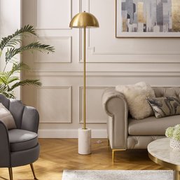 #89 Inspired Home Tyrone Floor Lamp With Marble Base, Study Metal Frame And Foot Switch Brass