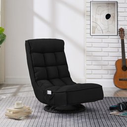 #116 Loungie Addelyn Swivel Recliner/Floor Chair, Linen, 3 Adjustable Positions, Washable Covers Black