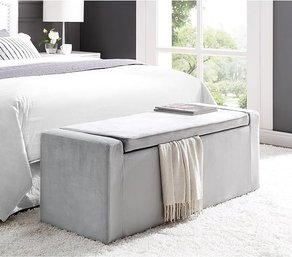 #74 Fabroni Grey Velvet Storage Bench Shoe Storage Upholstered Inspired Home