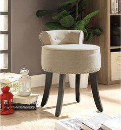 #19 Inspired Home Taylor Linen Contemporary Nail Head Trim Rolled Back Vanity Stool Beige