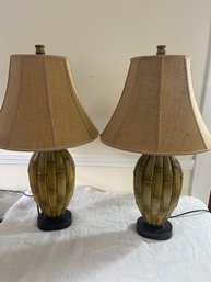 Pair Of Designer Faux Bamboo Lamps