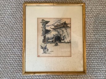 Asian Sketch In Bamboo Frame - A82