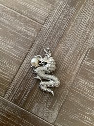 Chinese Dragon Pin With Faux Pearl And Crystals