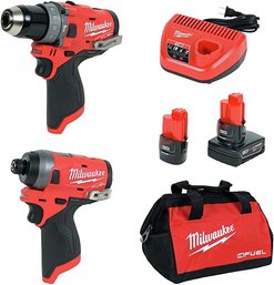 #51 Milwaukee Electric Tools 2598-22 M12 Fuel 2 Pc Kit- 1/2' Hammer Drill & 1/4' Impact