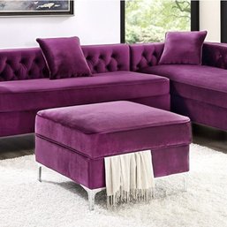 #61 Inspired Home Giovanni Velvet Storage Ottoman Purple