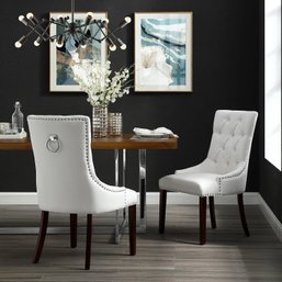 #140 InspiredHome White Leather Dining Chair - Design: Alberto Set Of 2 Back Tufted Nailhead Trim Finish