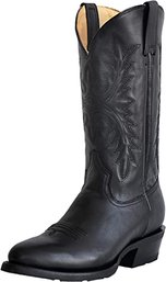 #18 Mens Western Leather Cowboy Boots, Duke Heritage Round Toe By Silver Canyon, Black 8D