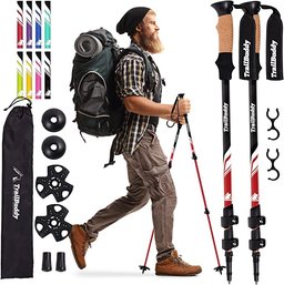 #28 TrailBuddy Trekking Poles Lightweight, Collapsible Hiking Poles Backpacking Gear Pair Of 2 Red
