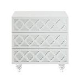 #38 Inspired Home Pablo White Glossy Mirrored Nightstand - 3-Drawer Side Table Modern Lucite Acrylic