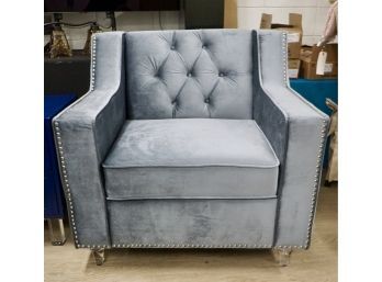 #143 Inspired Home William Blue Velvet Modern Contemporary Chair