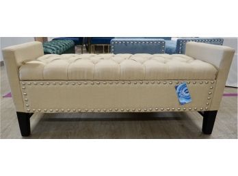 #144 Inspired Home Beige Columbus Linen Modern Bench/storage