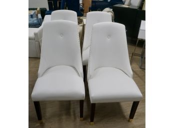 #141 Pair Of White Faux Leather Dining Chairs