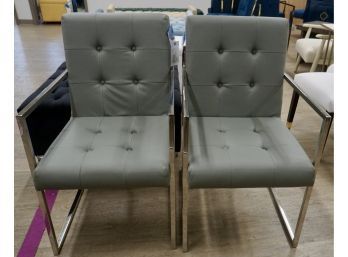 #140 Pair Of Inspired Home Grey & Chrome Chairs