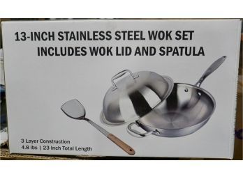 #166 -13'  Stainless Steel Wok Set Includes Lid & Spatula