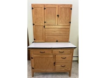 Refinished Oak Hoosier - Sliding Porcelain Top Insert W Flour Sifter Tambor Door Coffee Jar 41.5' X 25' X 70'