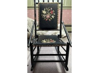 Victorian Needlepoint Cloth Stick And Ball Rocker Black