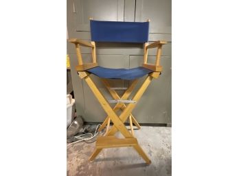 Single Vintage Director's Chair Tall Blue Canvas