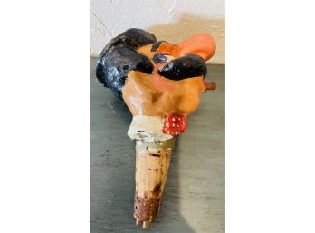 Antique Cork Bottle Stopper Man With Moustache & Cigar Groucho Marx 'Like' 5' Paper Mache