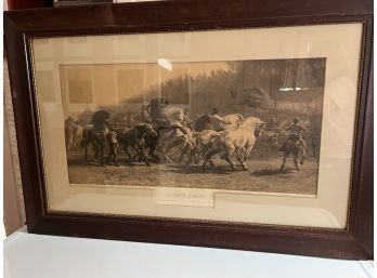 'Horse Fair' Rosa Bonheur 39' W X 26' T Custom Matting Original Glass Mid 19th Century Early Engraving