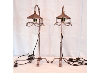 Pair Gooseneck Rustic-look Table Lamps