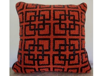 Mackenzie Child's  Square Black & Orange  Beaded Pillow