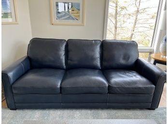 Like New Jordan's Furniture Navy Blue Leather Couch - Lr1