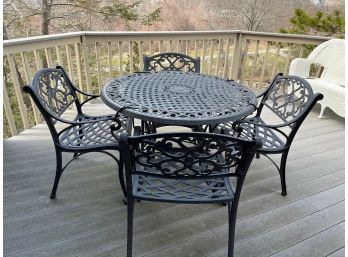 5 Piece Heavy Iron Outdoor Table (w/ Hole For Umbrella) And 4 Chairs Set - P1