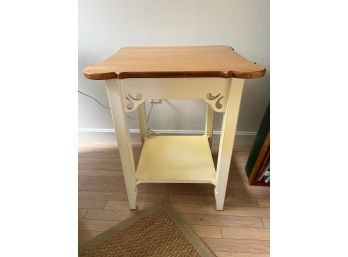 Square Side Table Ivory Painted Legs Scrolled Wooden Top - Den3