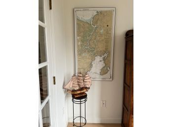 Map Of Gloucester Harbor And Annisquam River -map Number 13281 And Bounty Ship Replica On Plant Stand - Den5