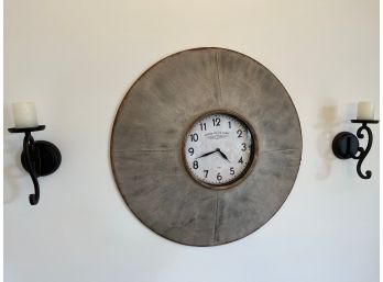 Metal Wall Clock And Two Candle Sconces - D5