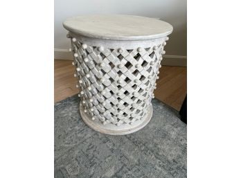 Off White Wood Drum Table - Lr7