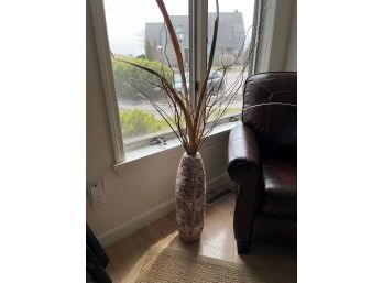 25 Inches Tall Rose Pattern Shell Vase With Twigs - Den7