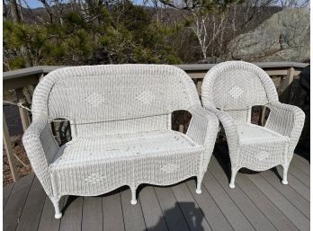 Heavy White Rattan Love Seat And Chair Set