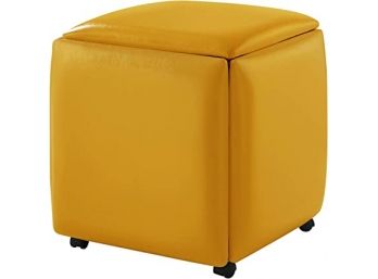 #23 Loft Lyfe Brisa Convertible Ottoman - 5 In 1 Nesting Seats Cube Design PU Leather Caster Wheel Legs