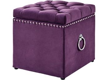 #9 Single Inspired Home Ella Purple Velvet Storage Ottoman