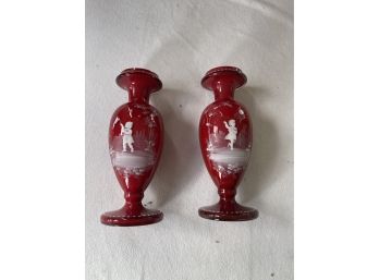 Vintage Mary Gregory Pair Of Vases