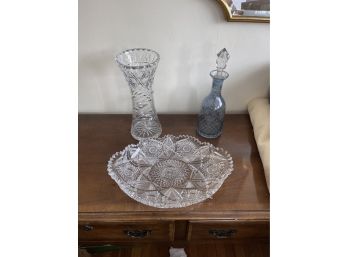 Cut Glass Vases And Platter