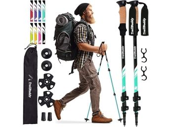 #129 TrailBuddy Trekking Poles - Lightweight, Collapsible Hiking Poles For Backpacking Gear Pair Of 2 Aqua Sky