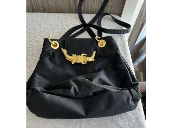 Black Nylon Fabric Handbag W/ Alligator Closure