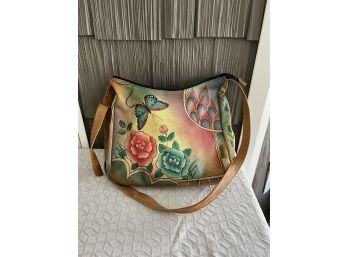 Anushka Leather Hanpainted Handbag (Floral & Butterfly)