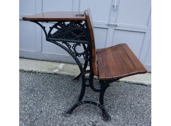 EARLY CAST IRON FRAME SCHOOL DESK W/ INKWELL