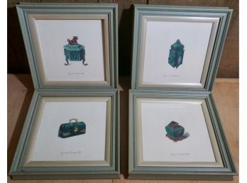 4 FRAMED PRINTS-TEAL JEWEL BOX